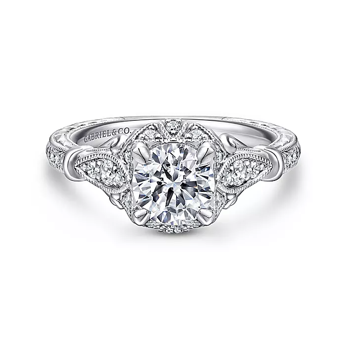 Montgomery - Unique 14K White Gold Vintage Inspired Halo Diamond Engagement Ring