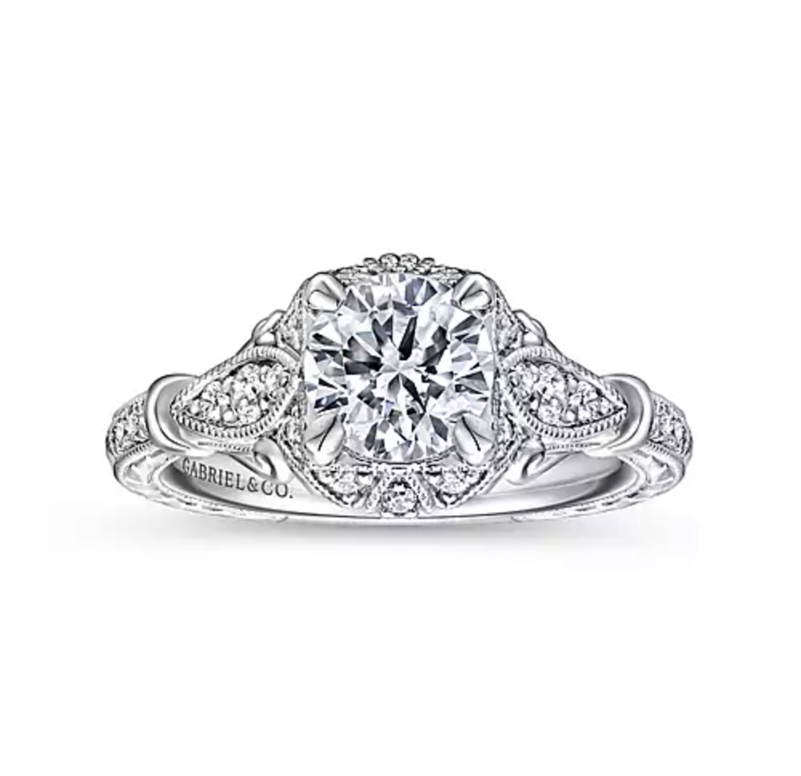 Montgomery - Unique 14K White Gold Vintage Inspired Halo Diamond Engagement Ring