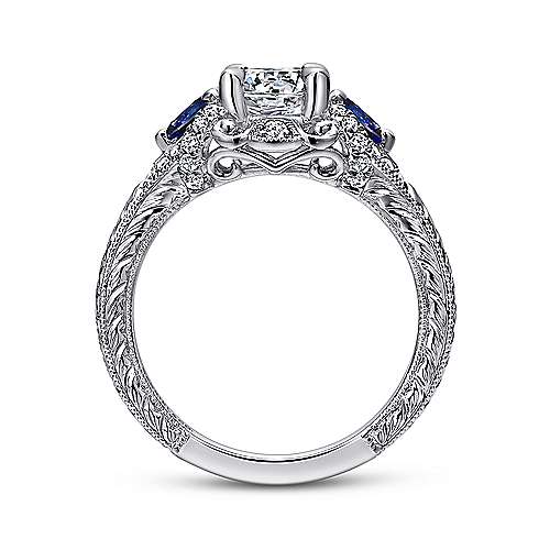 Chrystie - 14K White Gold Round Sapphire and Diamond Engagement Ring