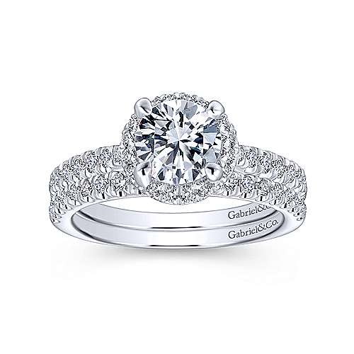 Anise - 14K White Gold Round Halo Diamond Engagement Ring
