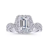 Monique - 14K White Gold Halo Emerald Cut Diamond Engagement Ring