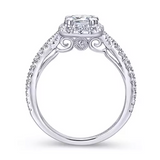 Monique - 14K White Gold Halo Emerald Cut Diamond Engagement Ring