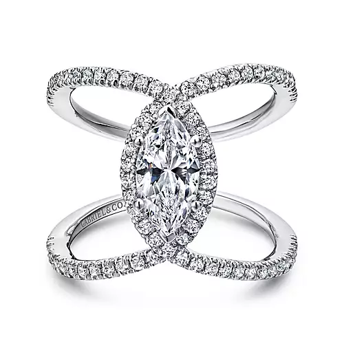 Aurora - 14K White Gold Marquise Halo Diamond Engagement Ring