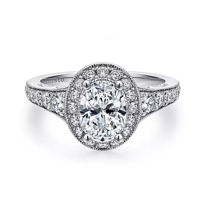 Cortlandt - Vintage Inspired 14K White Gold Oval Halo Diamond Engagement Ring