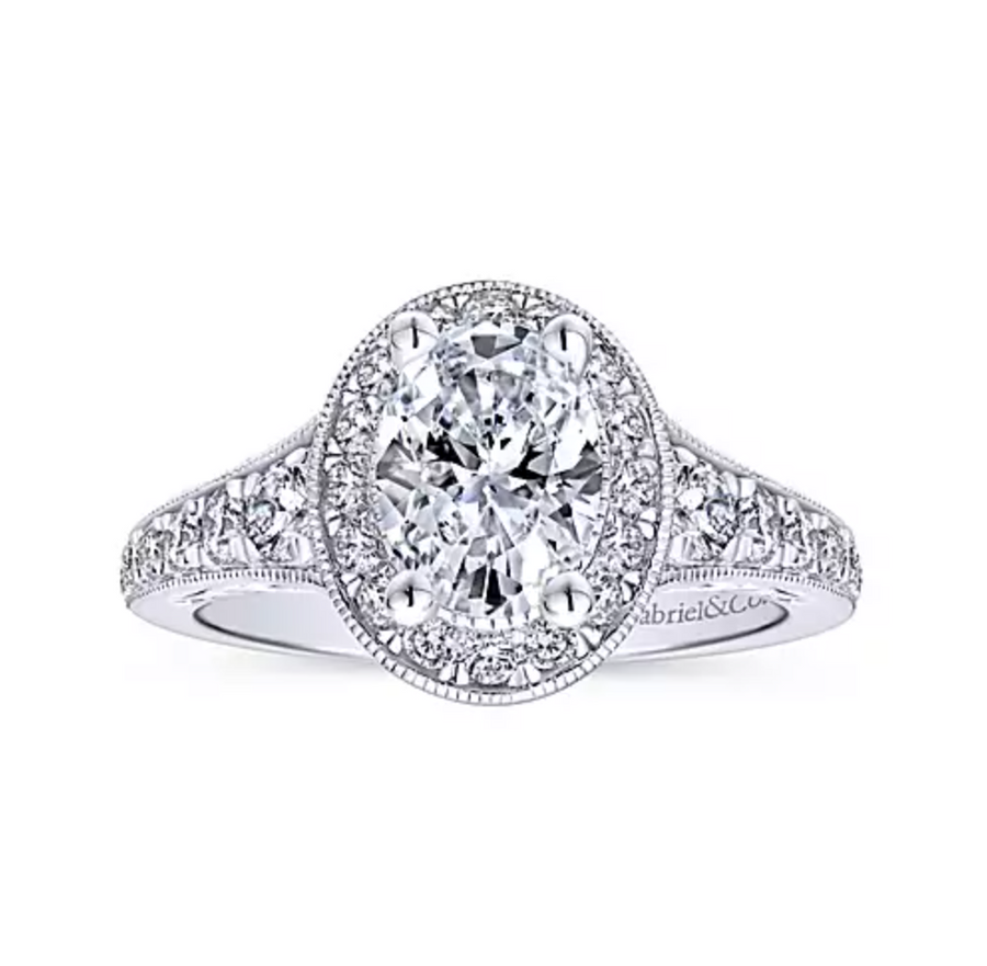 Cortlandt - Vintage Inspired 14K White Gold Oval Halo Diamond Engagement Ring
