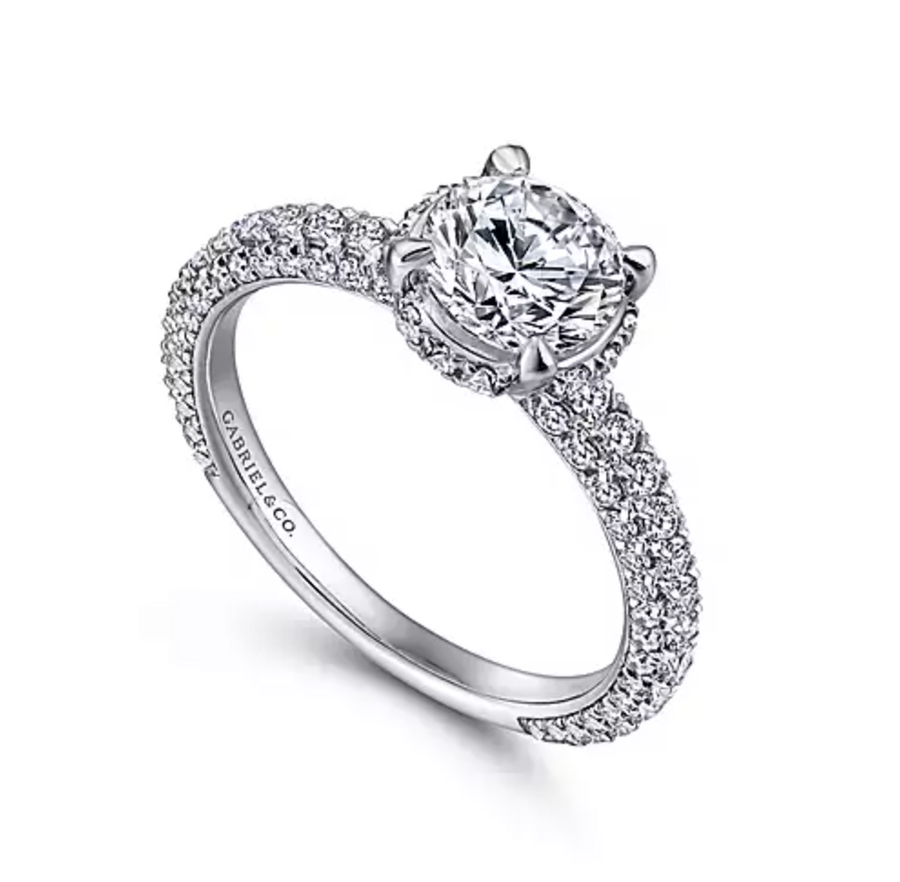 Dauphine - 14K White Gold Hidden Halo Round Diamond Engagement Ring