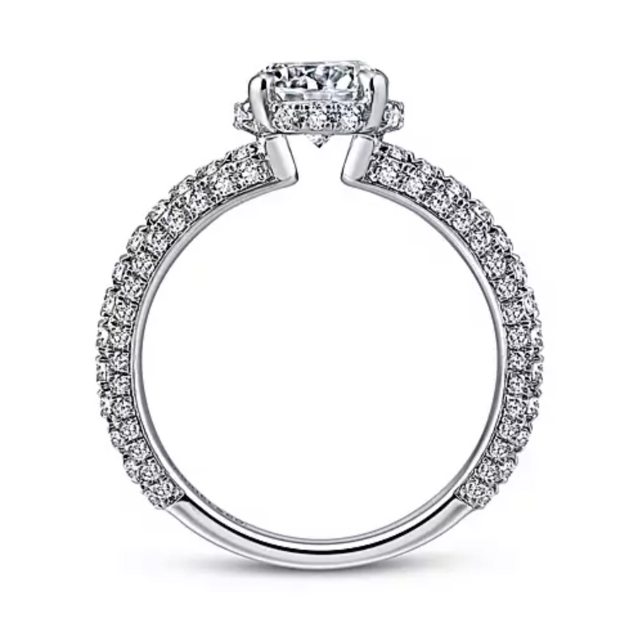 Dauphine - 14K White Gold Hidden Halo Round Diamond Engagement Ring