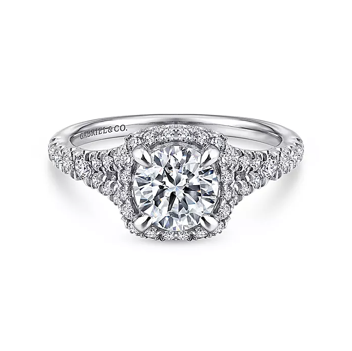 Thyme - 14K White Gold Cushion Halo Round Diamond Engagement Ring