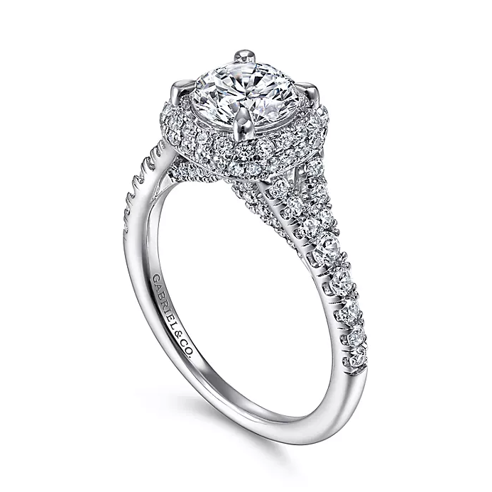 Thyme - 14K White Gold Cushion Halo Round Diamond Engagement Ring