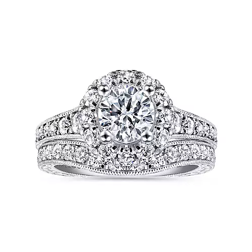 Samantha - 14K White-Rose Gold Round Halo Diamond Engagement Ring