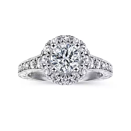 Samantha - 14K White-Rose Gold Round Halo Diamond Engagement Ring