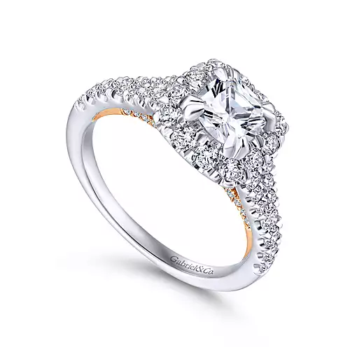 Eliana - 14K White-Rose Gold Cushion Halo Diamond Engagement Ring