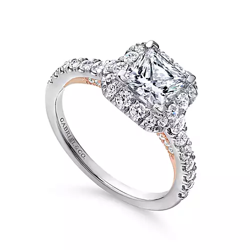 Cadence - 14K White-Rose Gold Princess Halo Diamond Engagement Ring