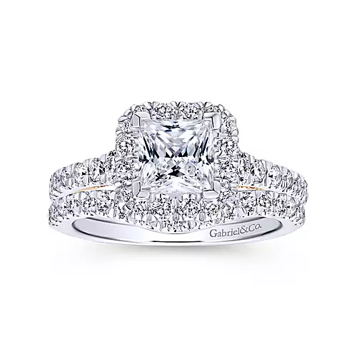 Cadence - 14K White-Rose Gold Princess Halo Diamond Engagement Ring