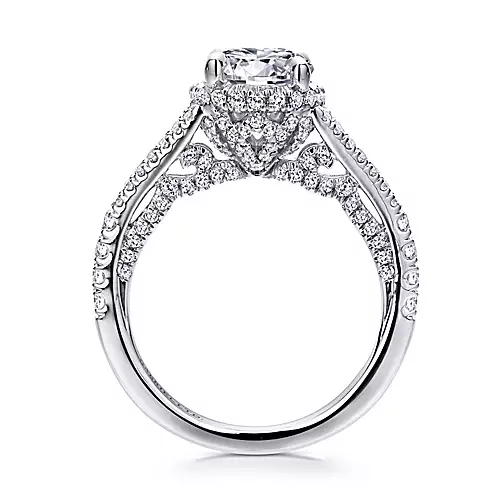 Emely - 18K White Gold Hidden Halo Round Diamond Engagement Ring