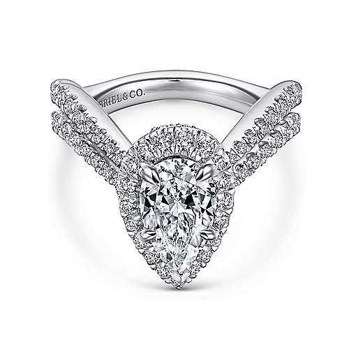 Madeleine - 14K White Gold Pear Shape Halo Diamond Engagement Ring