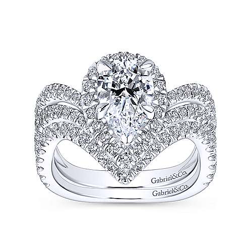 Madeleine - 14K White Gold Pear Shape Halo Diamond Engagement Ring