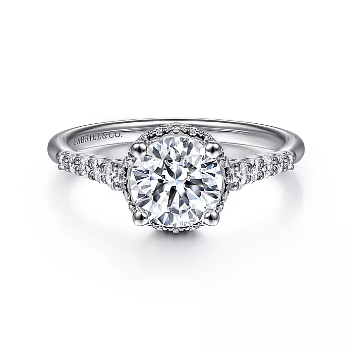 Caledonia - 14K White Gold Hidden Halo Round Diamond Engagement Ring