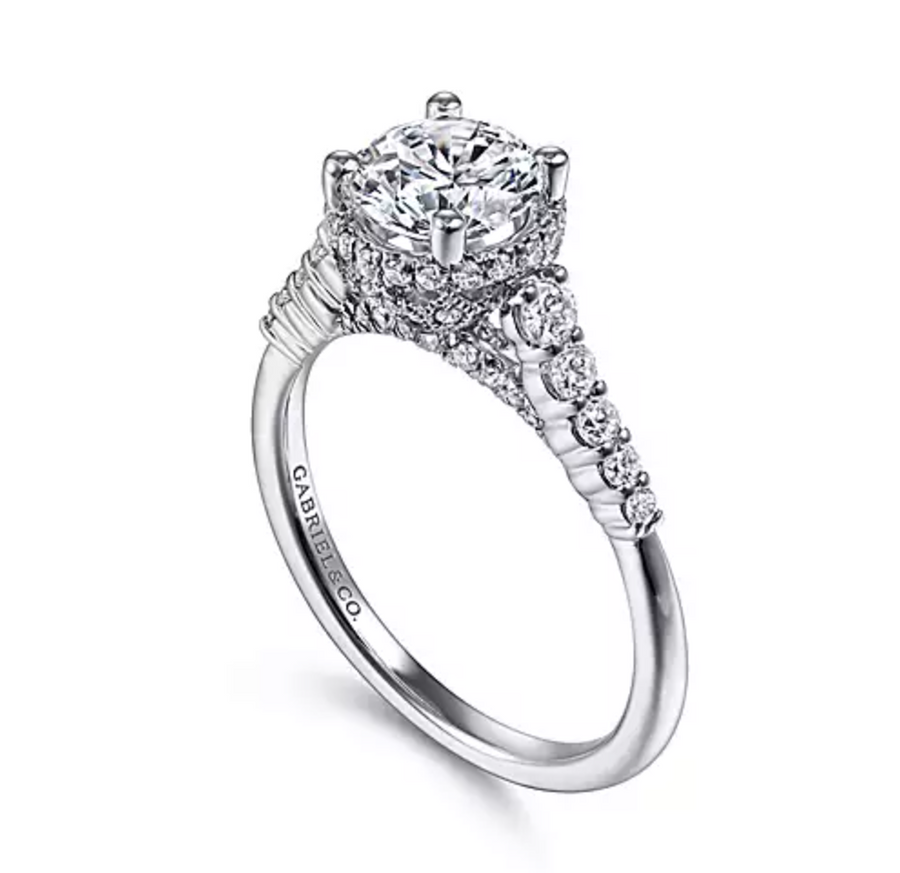 Caledonia - 14K White Gold Hidden Halo Round Diamond Engagement Ring