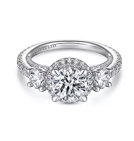 Darla - 18K White Gold Round Three Stone Diamond Engagement Ring