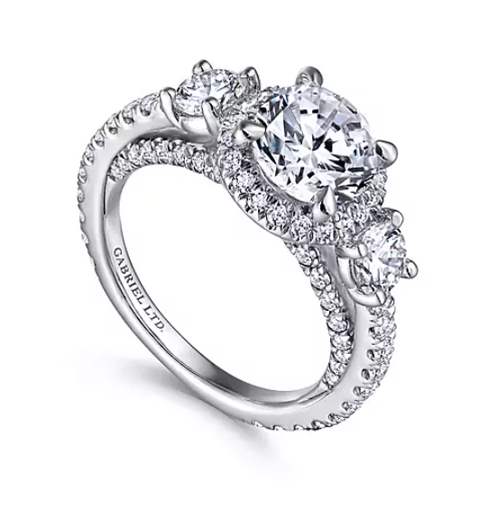 Darla - 18K White Gold Round Three Stone Diamond Engagement Ring