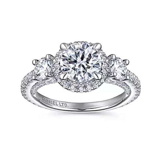 Darla - 18K White Gold Round Three Stone Diamond Engagement Ring