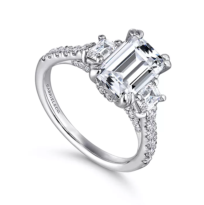 Charlene - 14K White Gold Emerald Cut Three Stone Diamond Engagement Ring