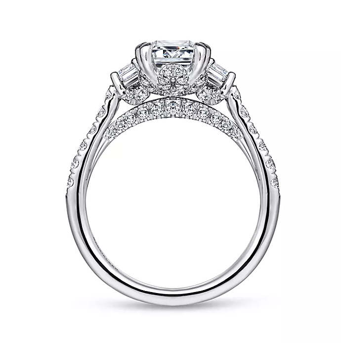 Charlene - 14K White Gold Emerald Cut Three Stone Diamond Engagement Ring