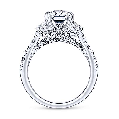 Fiora - 14K White Gold Emerald Cut Three Stone Diamond Engagement Ring