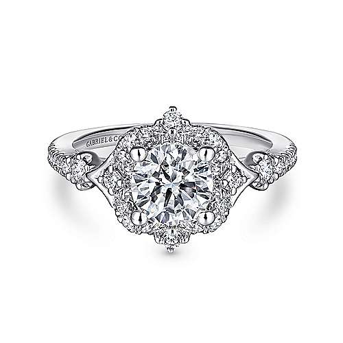 Veronique - Unique 14K White Gold Vintage Inspired Halo Diamond Engagement Ring
