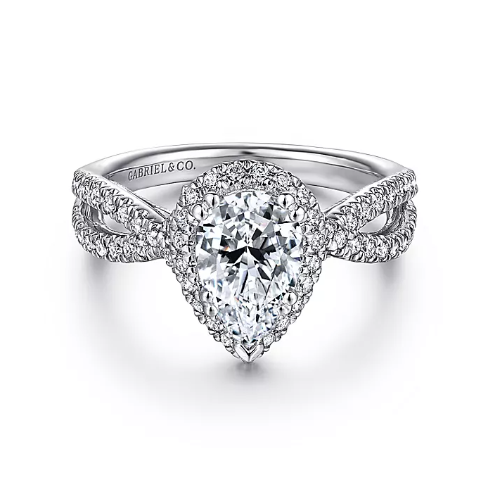Chatham - 14K White Gold Pear Shape Halo Diamond Engagement Ring