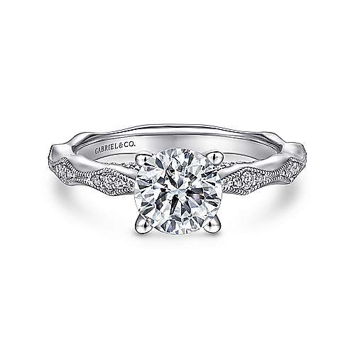Victorian 14K White Gold Round Diamond Engagement Ring