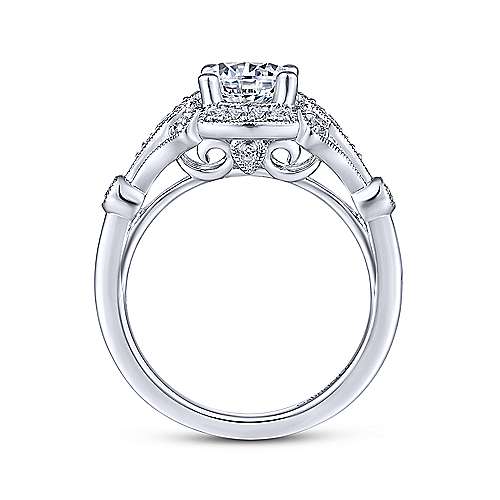 Columbus - Unique 14K White Gold Art Deco Halo Diamond Engagement Ring