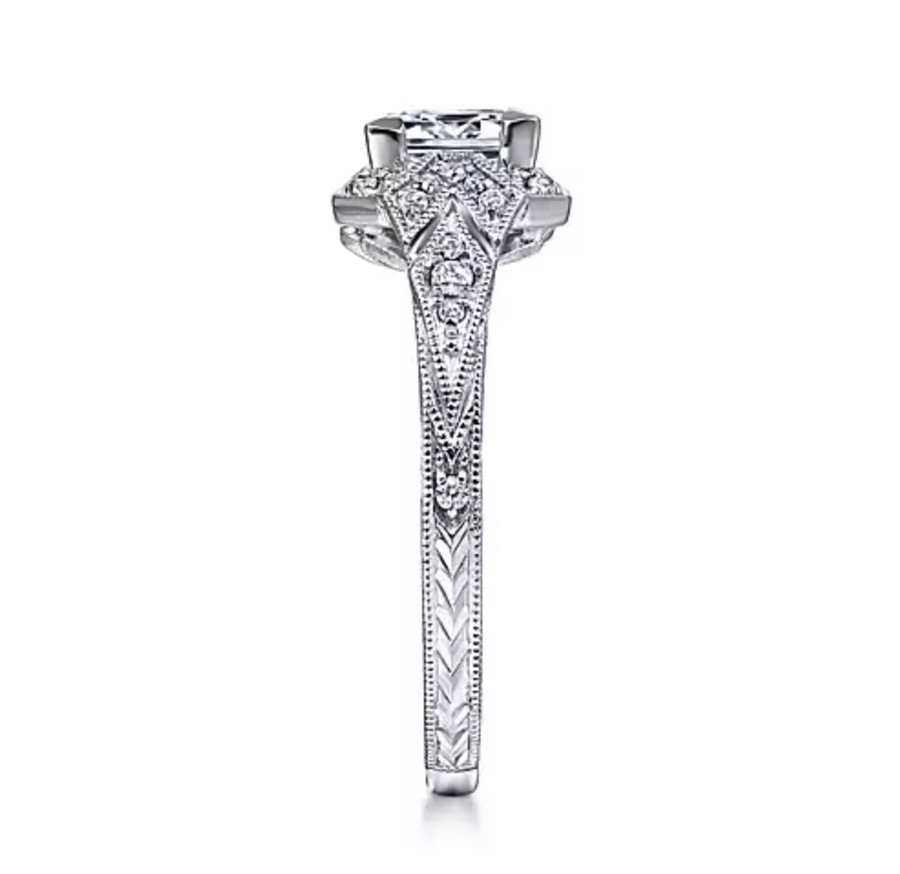 Capulet - Unique 14K White Gold Art Deco Princess Cut Halo Diamond Engagement Ring