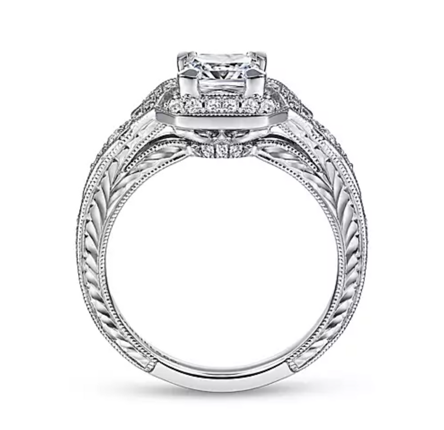 Capulet - Unique 14K White Gold Art Deco Princess Cut Halo Diamond Engagement Ring