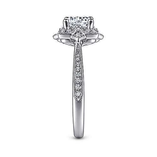 Gretel - Unique 14K White Gold Vintage Inspired Halo Diamond Engagement Ring