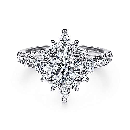 Astor - Unique 14K White Gold Halo Diamond Engagement Ring