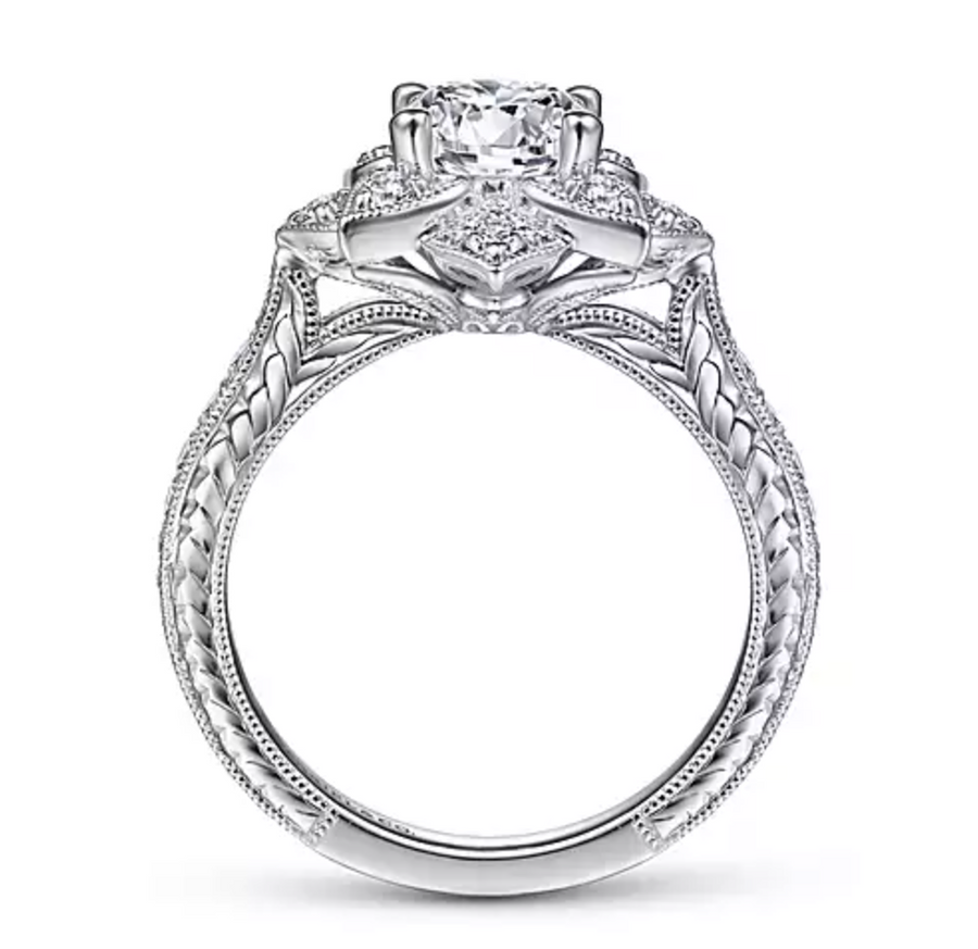 Bellamy - Unique 14K White Gold Halo Diamond Engagement Ring