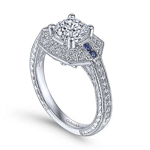 Harbour - 14K White Gold Round Sapphire and Diamond Engagement Ring