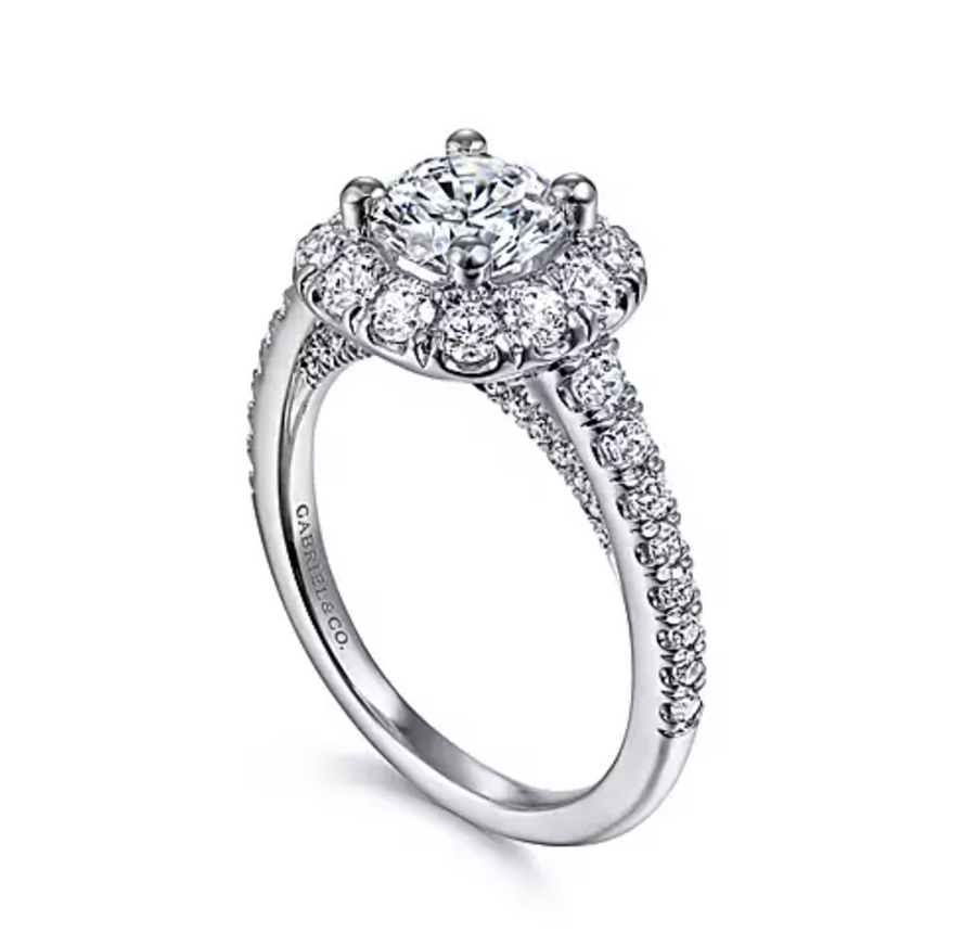 Wendell - 14K White Gold Round Halo Diamond Engagement Ring