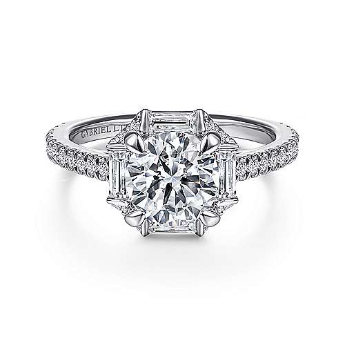 Ryland - 18k White Gold Octagonal Halo Round Diamond Engagement Ring
