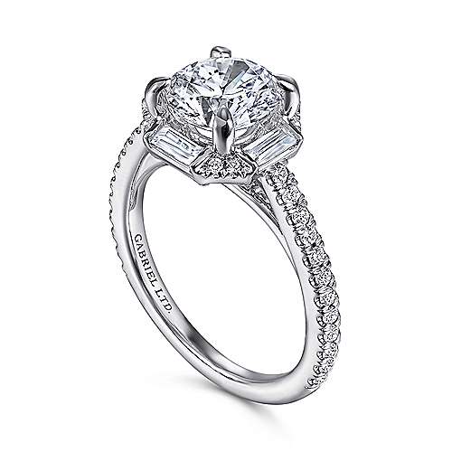 Ryland - 18k White Gold Octagonal Halo Round Diamond Engagement Ring