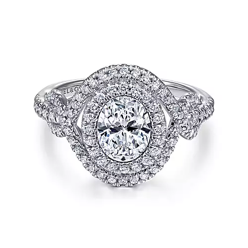 Mogul - 14K White Gold Oval Double Halo Diamond Engagement Ring
