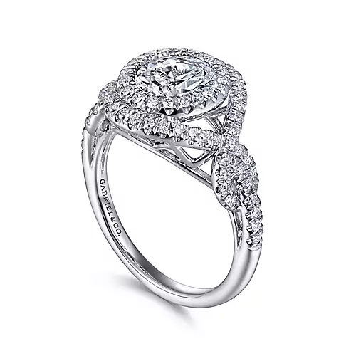 Mogul - 14K White Gold Oval Double Halo Diamond Engagement Ring