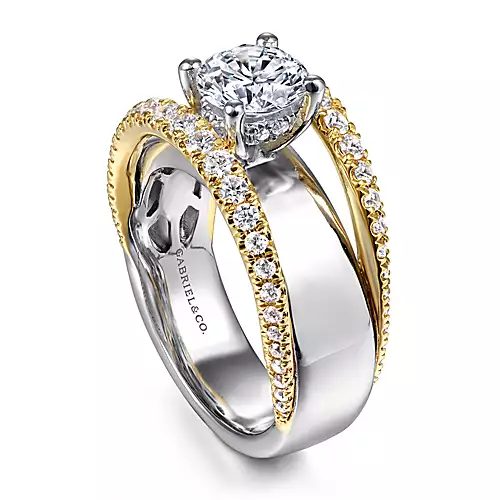 Milene - 14K White-Yellow Gold Round Split Shank Diamond Engagement Ring