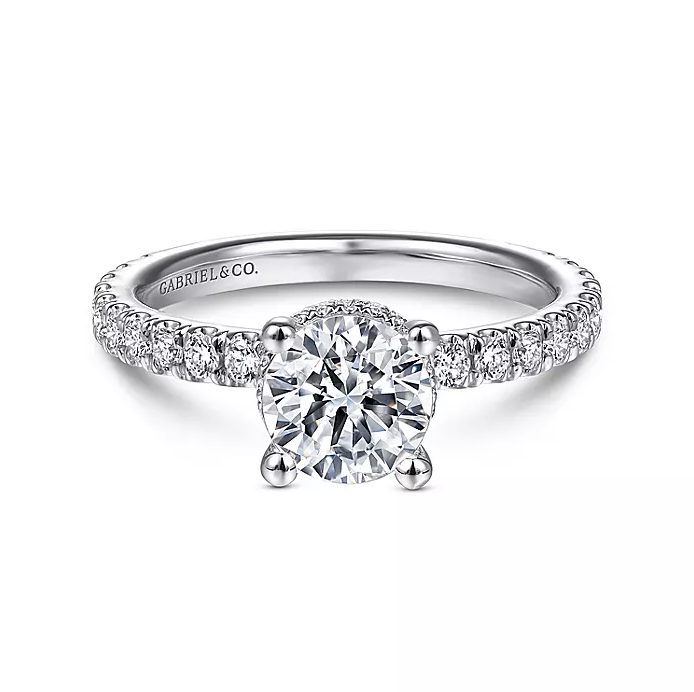 Alina - 14K White Gold Hidden Halo Round Diamond Engagement Ring
