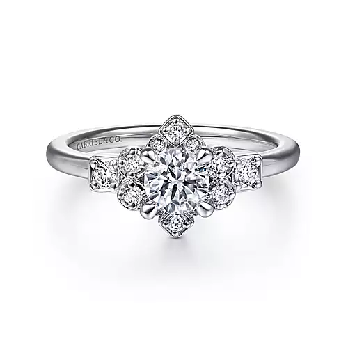 Raleigh - Unique 14K White Gold Halo Diamond Engagement Ring