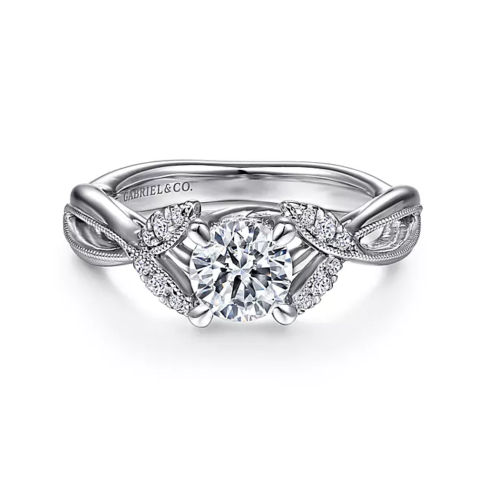 Marguerite - 14K White Gold Round Twisted Diamond Engagement Ring