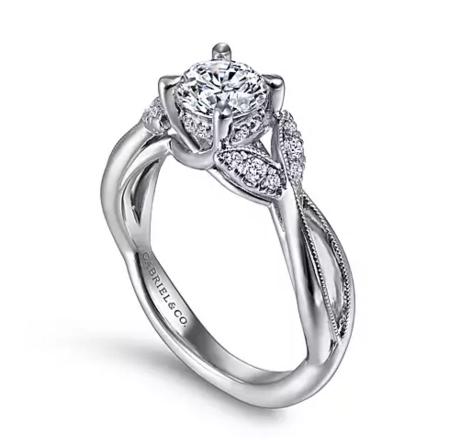 Marguerite - 14K White Gold Round Twisted Diamond Engagement Ring