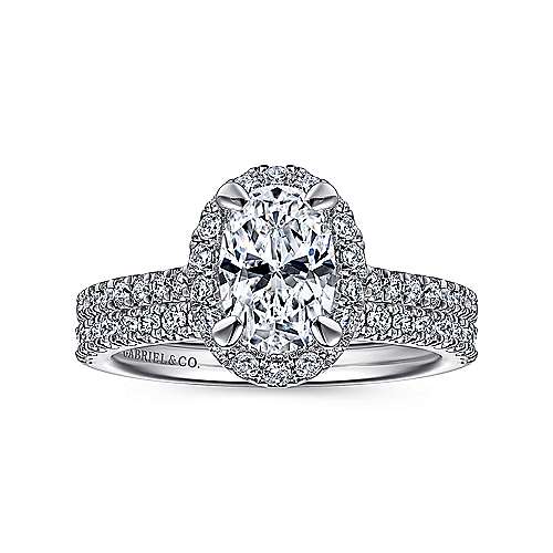Idina - 14K White Gold Oval Halo Diamond Engagement Ring